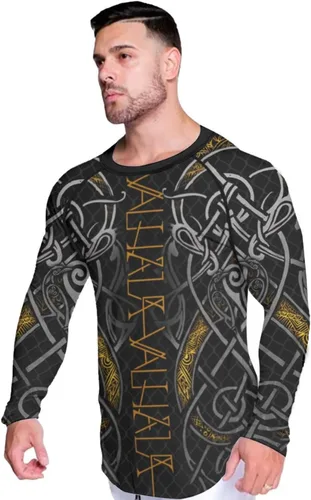 Vista 4 de Camiseta de compresión Viking de manga larga para capa base, ajuste de rendimiento, MMA BJJ, tela elástica Color 1