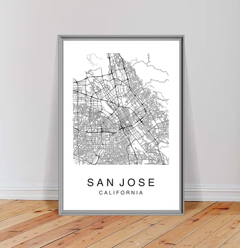 Vista 4 de San Jose Map Wall Art Poster Print California USA City Map Street Black & White