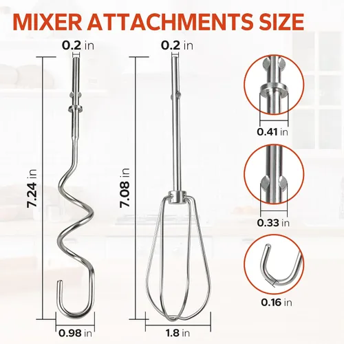 Vista 2 de Kitchenaid - Juego de 4 accesorios para batidoras de mano Kitchenaid, con ganchos de masa de acero inoxidable compatibles con Kitchenaid KHM3 KHM5