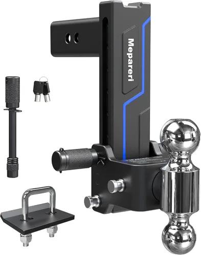 Vista 9 de Enganche de caída de 2.5 pulgadas, enganche de remolque ajustable resistente para receptor de 2.5 pulgadas, bola doble (2 x 2-5/16 pulgadas), caída