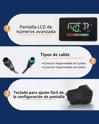 Vista 6 de Pantalla Ebike, protocolo UART No. 2, pantalla LCD colorida para bicicleta eléctrica 24V, 36V, 48V, 60V, con puerto de carga USB, pantalla de panel