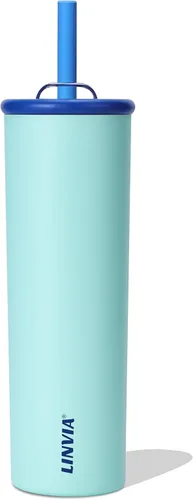 Vista 10 de Vaso de caramelo, botella de agua aislada de acero inoxidable de 25 onzas, tapa 2 en 1 con popote flexible, sin BPA, apto para vasos, apto