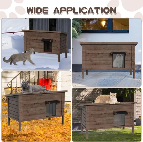Vista 7 de Casa para gatos al aire libre, refugio para gatos totalmente aislado exterior de madera para múltiples gatos, condominios callejeros, granero, gato