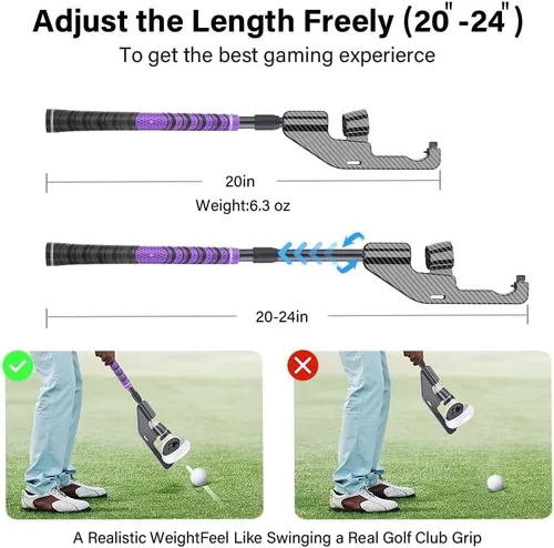 Vista 5 de KPNEOL VR Golf Club for Oculus Quest 2, with Real Golf Grip, VR Golf Club Handle Extension Accessory Enhance Immersive VR Game Experience, Purple