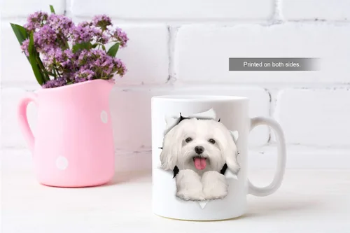 Vista 5 de Taza divertida de perro maltés – Taza de café divertida de cerámica – Regalo perfecto para amantes de los perros – Bonita taza de café novedosa