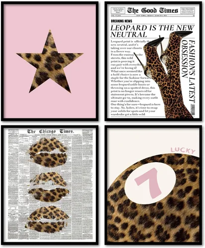 Vista 13 de KDHTY Juego de 4 Impresiones Artísticas de Pared Retro Rojas de Moda, Pósters de Arte de Pared Funky Retro Y2K Leopardo Caja de Cerillas Estrella