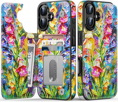 Vista 85 de FUNMIKO Funda tipo cartera para iPhone 15 con tarjetero + clip para efectivo, bloqueo RFID, protección contra caídas de grado militar y obras