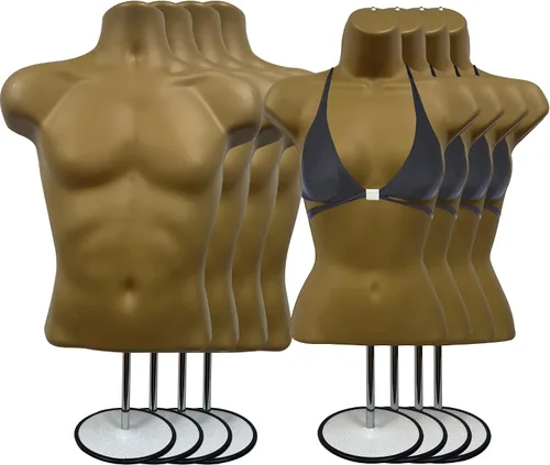 Vista 31 de Maniquí de torso masculino y femenino con soporte de metal, cuerpo con respaldo hueco, apilable, forma de vestido para exhibición de camisetas Negro