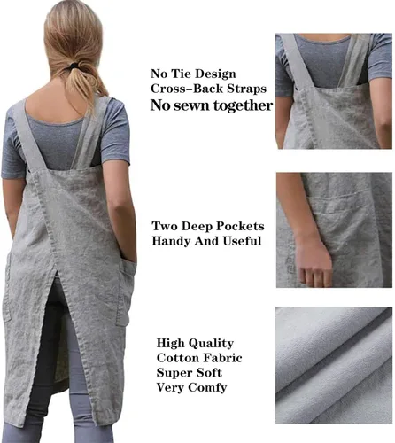 Vista 5 de Delantal japonés de algodón con bolsillos, delantales de talla extragrande para mujer