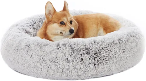 Vista 10 de Bedfolks Cama calmante en forma de dona, camas redondas y esponjosas de 23 pulgadas para perros pequeños, lavable a máquina, antiansiedad, cama