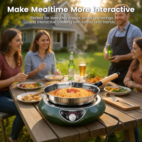 Vista 4 de Wok de inducción cóncava de 1700 W 120 V con wok de acero inoxidable, calentamiento continuo sin pulsos, 16 niveles de potencia, quemador portátil