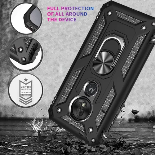 Vista 7 de Funda para Moto G7 Play & Optimo, soporte magnético de anillo de coche de grado militar Kickstand Defender Funda protectora para Motorola Moto G7