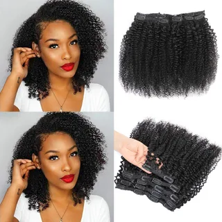 Extensiones de cabello rizado con clip para mujeres afroamericanas, Urbeauty, Extensiones de cabello rizado con clip para cabello humano para chicas