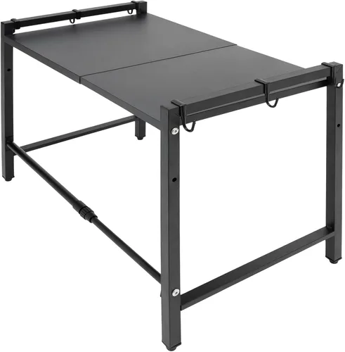 Vista 3 de Estante extensible para horno de microondas, estante ajustable para encimera de cocina, soporte de microondas de 2 niveles con 6 ganchos para Negro