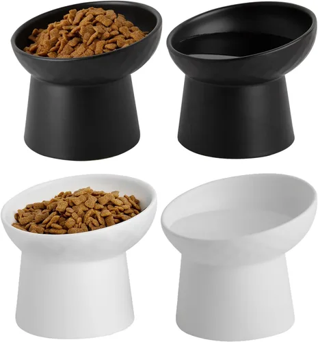 Vista 8 de Pequeños cuencos elevados de cerámica para gatos, cuencos elevados inclinados para alimentos o agua, sin estrés, prevención de reflujo, aptos
