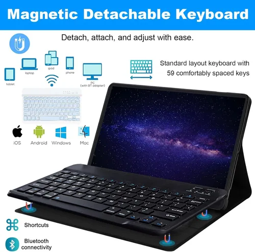 Vista 2 de Funda para Samsung Galaxy Tab A8 10.5 con teclado, teclado Bluetooth inalámbrico desmontable y funda delgada con soporte plegable para Galaxy Tab A8