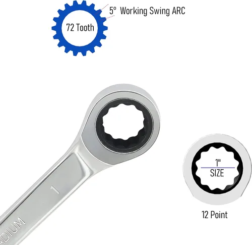 Vista 3 de Llave combinada de trinquete de 1 pulgada SAE 72 dientes, caja de trinquete de 12 puntos, llave inglesa de extremo abierto y herramientas