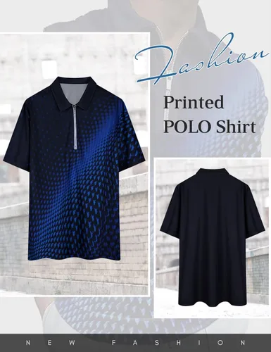 Vista 2 de Hodaweisolp Polo de golf con estampado de manga corta y cremallera para hombre
