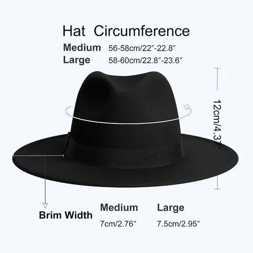 Vista 2 de Fedora clásica de ala ancha para mujeres y hombres, sombrero de Panamá de fieltro ajustable con banda