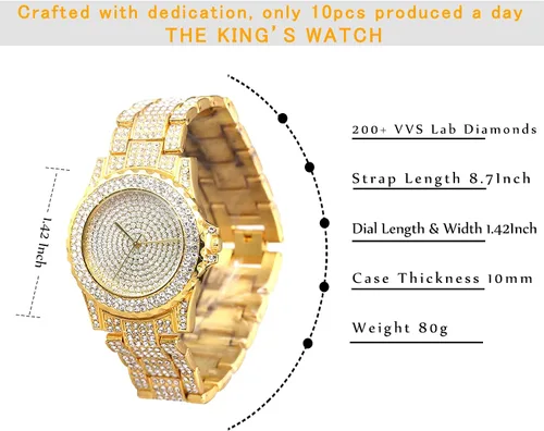 Vista 4 de Halukakah ECLIPSE - Reloj de diamantes para hombre, con diamantes completos, chapado en oro real de 18 quilates, chapado en oro blanco platino Reloj