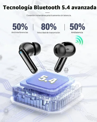 Vista 4 de Auriculares inalámbricos, auriculares Bluetooth 5.4 con graves estéreo, auriculares intrauriculares con micrófono de cancelación de ruido, pantalla