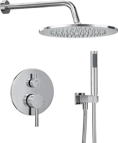 Vista 13 de Gabrylly Sistema de ducha de oro cepillado con válvula áspera, cabezal de ducha de lluvia de alta presión montado en la pared de 10 pulgadas