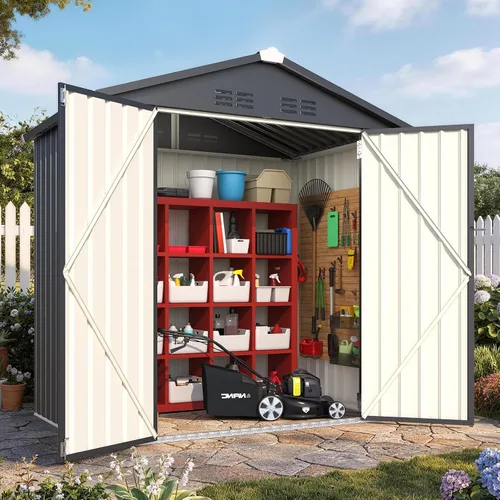 Vista 41 de AECOJOY Cobertizo de almacenamiento de metal para exteriores de 3 x 5 pies, cobertizo de herramientas de jardín resistente con puerta de gran