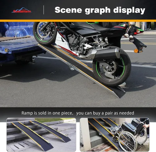 Vista 2 de Ruedamann Rampas de carga de aluminio de 71 pulgadas para camionetas, remolques, rampa plegable para motocicleta, capacidad de 600 libras, rampa