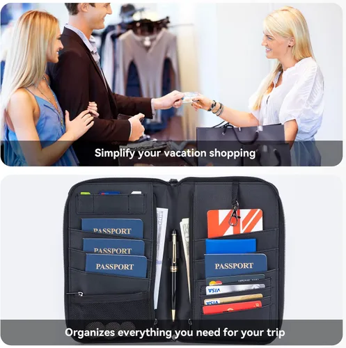 Vista 5 de Alameda - Cartera para pasaporte de viaje Organizador de tarjetas de fibra de carbono para documentos con correa de muñeca desmontable, cartera