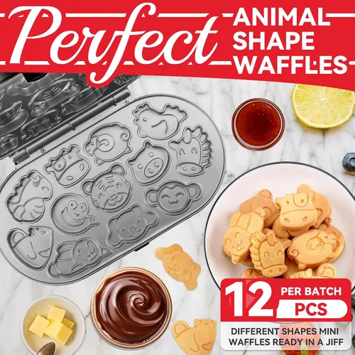 Vista 3 de SugarWhisk Animal Mini Waffle Maker for Kids, Mini Pancakes Maker Machine with 12 Different Animal Pancake Molds, Small Waffle Maker Iron, Excellent