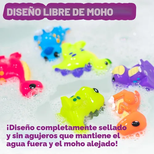 Vista 4 de Tub Works® Juguetes de baño de dinosaurio sin moho, paquete de 6 Diseño de juguetes de baño sellados sin agujeros que mantiene la humedad fuera