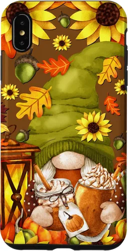 Vista 11 de iPhone 13 Pro Max Lindo gnomo de especias de calabaza con árbol de otoño hojas de otoño