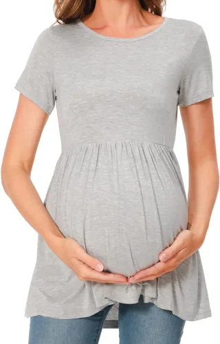 Vista 4 de Bearsland Tops de maternidad manga corta cuello redondo lactancia camisa ropa de embarazo