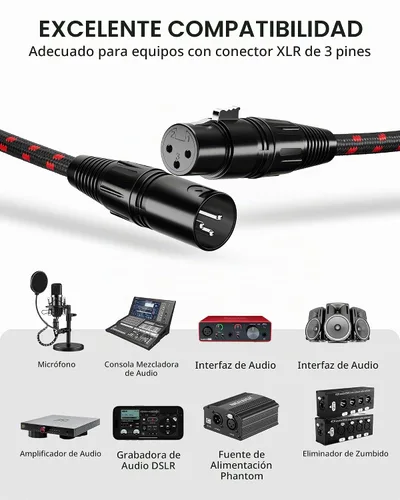 Vista 3 de Cable corto XLR, cable de micrófono de 1 pie, paquete de 2 unidades, toda la longitud de 6 pulgadas a 100 pies, cable de micrófono equilibrado