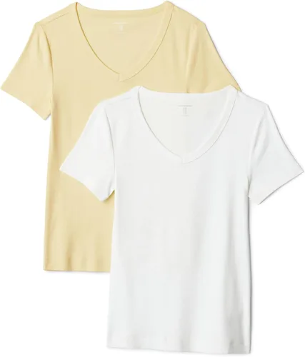Vista 31 de Amazon Essentials Camiseta ajustada de manga corta con cuello en V para mujer, paquete de 2 Negro