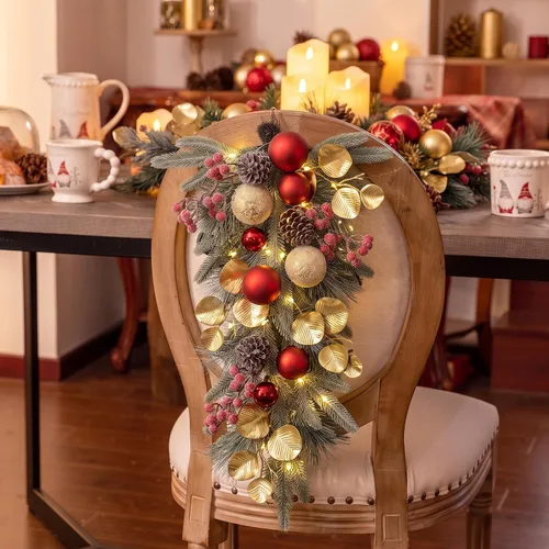 Vista 7 de Valery Madelyn Red Gold Christmas Teardrop Swag Decoration with Lights Rojo dorado
