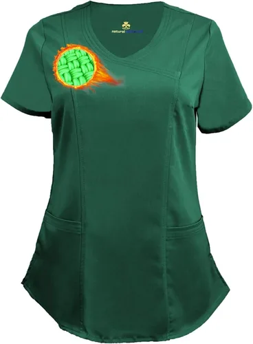 Vista 20 de M&M SCRUBS Camiseta quirúrgica elástica ultra suave con cuello caído y 2 bolsillos para mujer Negro