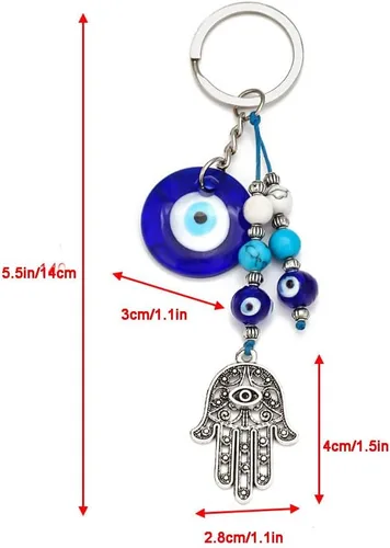 Vista 6 de Turkish Evil Eye Keychain Handmade Alloy Keyring Good Luck Pendant Charms Home Decor Accessory