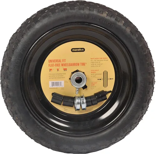 Vista 3 de Neumático Marathon Industries con ajuste universal para carretilla de mano, 3 pulgadas de longitud central; rodamientos de 0.63 pulgadas y kit