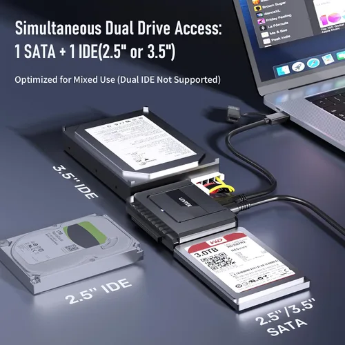 Vista 2 de Unitek Adaptador USB C a SATA IDE – Kit de convertidor de adaptador de disco duro externo para disco duro universal de 2.5/3.5 pulgadas HDD/SSD