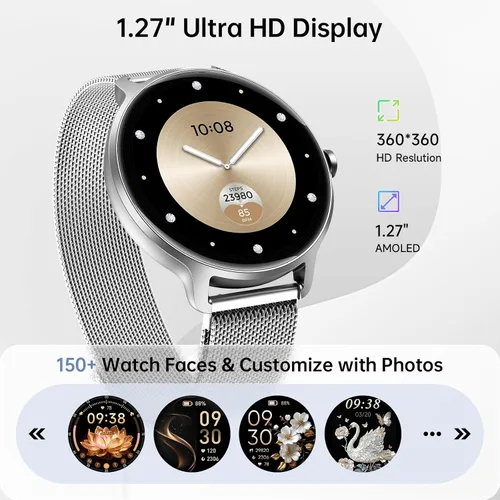 Vista 6 de [Usado] Reloj inteligente para mujer, pantalla AMOLED de 1.27 pulgadas con respuesta/llamada para iPhone/Android/Samsung, rastreador de actividad