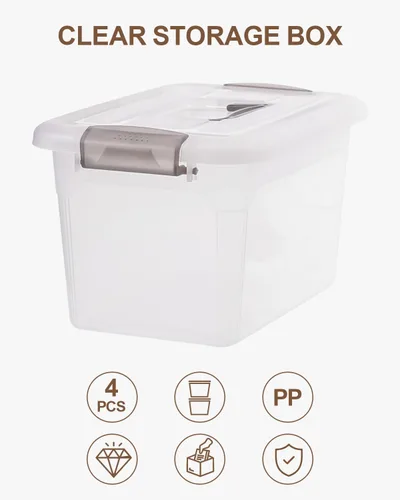 Vista 4 de Citylife - Paquete de 4 cubos de almacenamiento de 5.3 cuartos de galón con tapas, contenedores de plástico transparente con mango gris