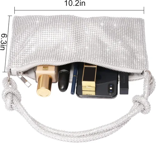 Vista 3 de Bolsos de noche con diamantes de imitación para mujer, elegante bolso de noche brillante de cristal, Moda