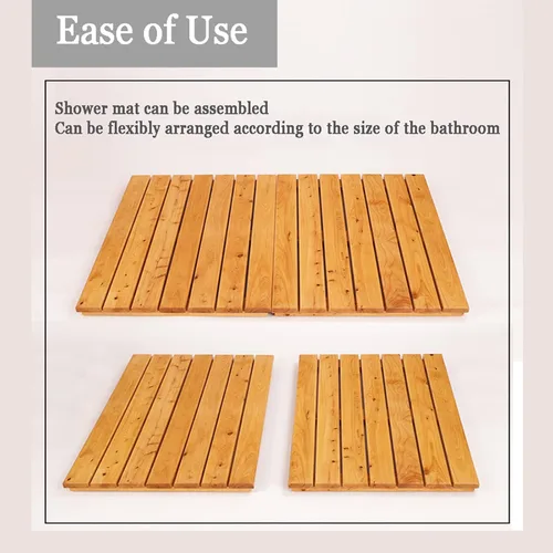 Vista 2 de Tapetes de baño de bambú para baño, tapete de baño de madera para sauna y ducha, tapete de ducha de bambú de madera, antideslizante, impermeable