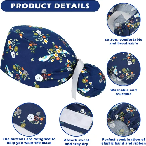 Vista 4 de Honoson 6 gorras de lactancia para mujer con botones ajustables para enfermera para cola de caballo para turbante bouffant