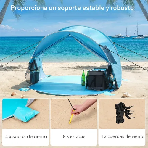Vista 6 de WolfWise carpa para playa desplegable fácil de armar con FPS 50+, brinda sombra y protección al instante Azul