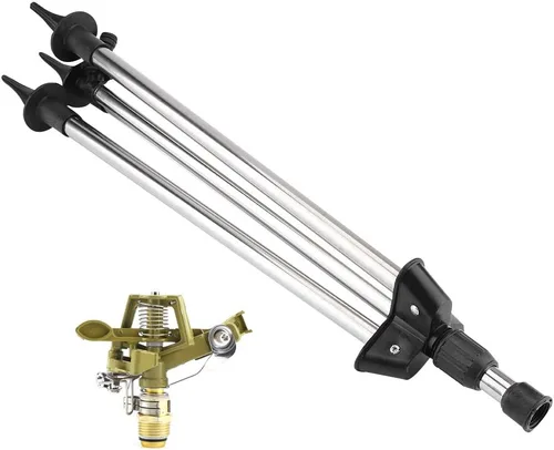 Vista 9 de Aspersor automático de impacto en base de trípode, rociador de césped giratorio de 360 grados, sistema de riego de jardín ajustable de acero