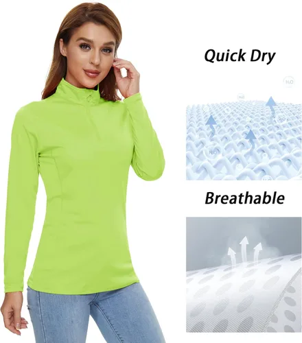 Vista 6 de CRYSULLY Camisas de manga larga para mujer, protección solar, cremallera de 14, de verano, de secado rápido