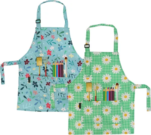 Vista 6 de Delantales de Cocina para Niños BeeGreen con Correa Ajustable Delantales de Cocina con Bolsillo Delantero para Niños Pequeños Pintura Hornear Artista