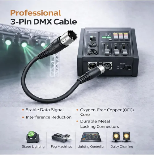 Vista 2 de Gearlux Cable DMX, 3 pines, macho a hembra, 3.2 pies - paquete de 10